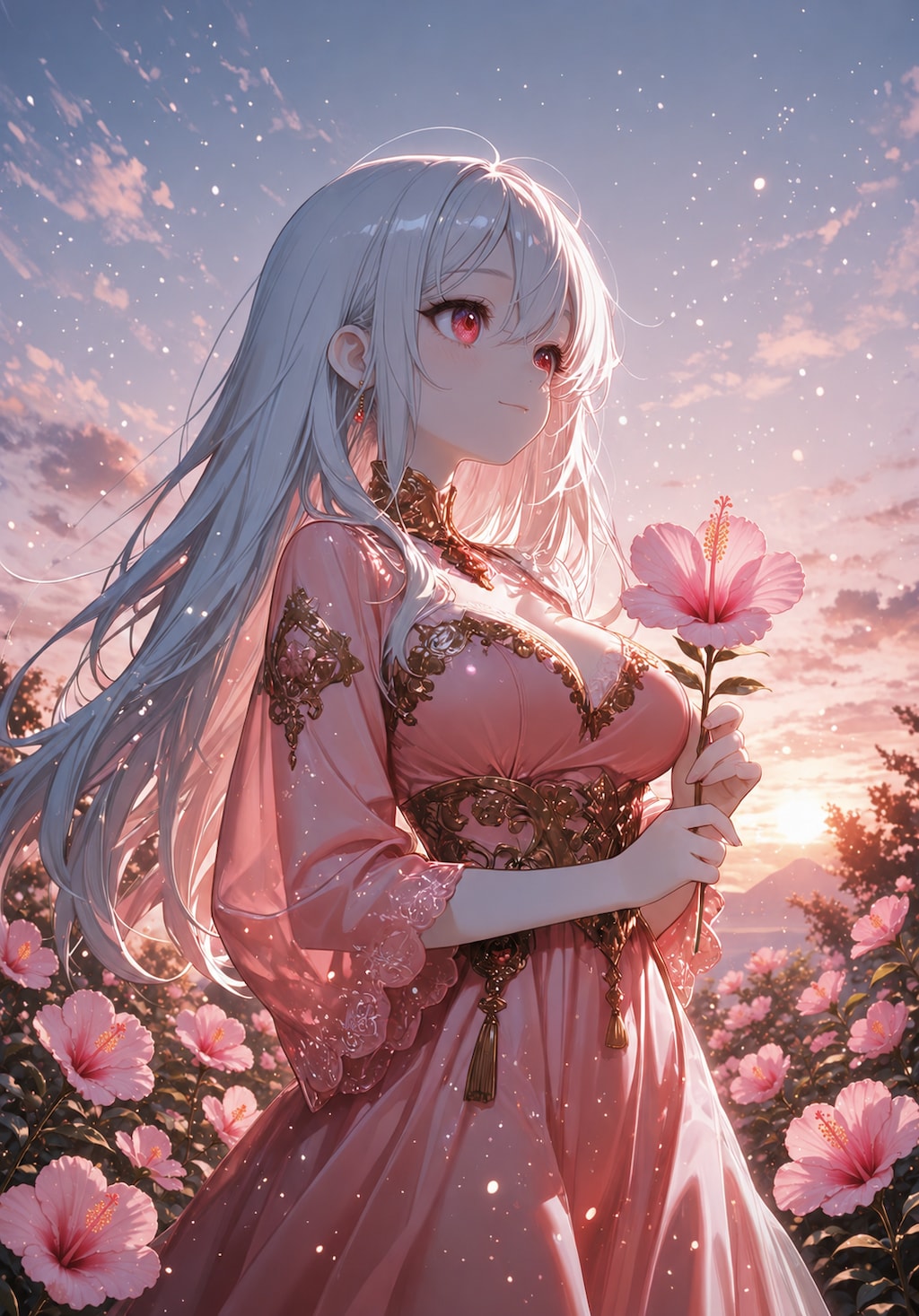 夕映えの芙蓉