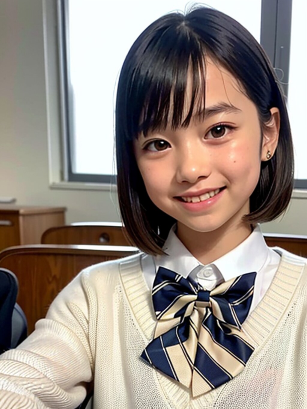 school girl wearing knitwear