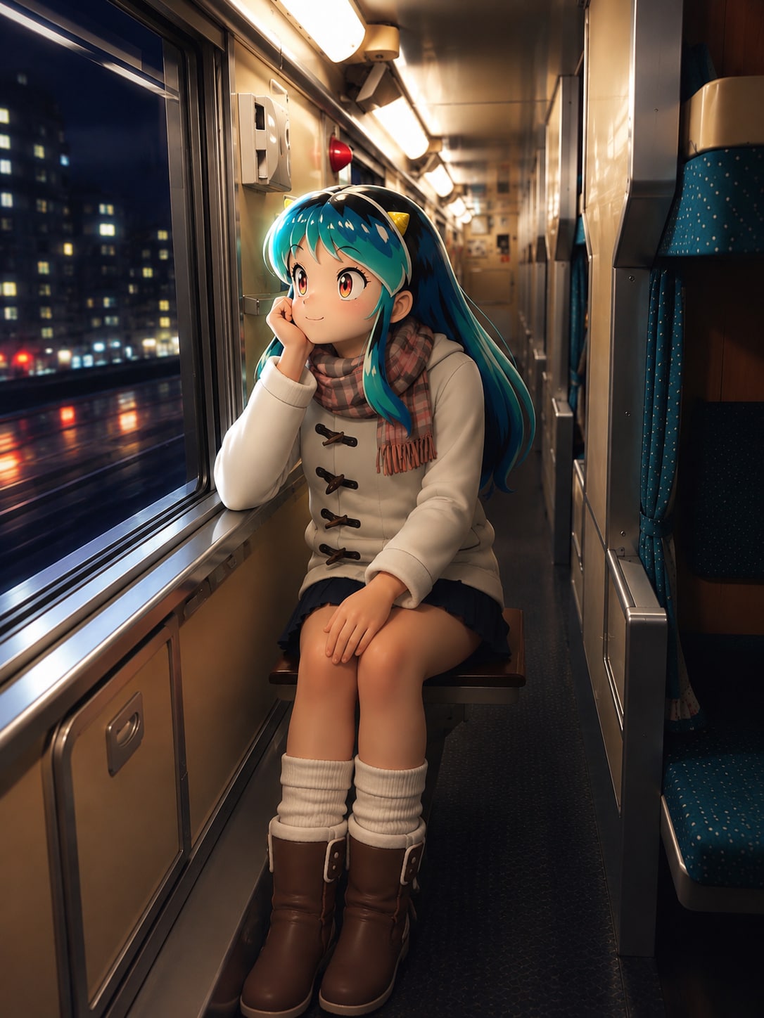 夜行列車で旅をするラムちゃん | の人気AIイラスト・グラビア