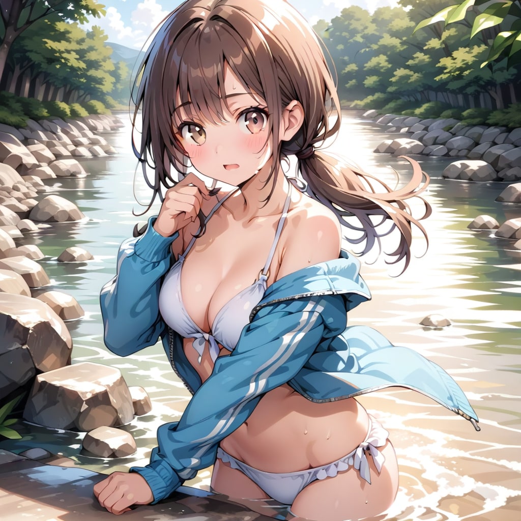 川に入る彼女