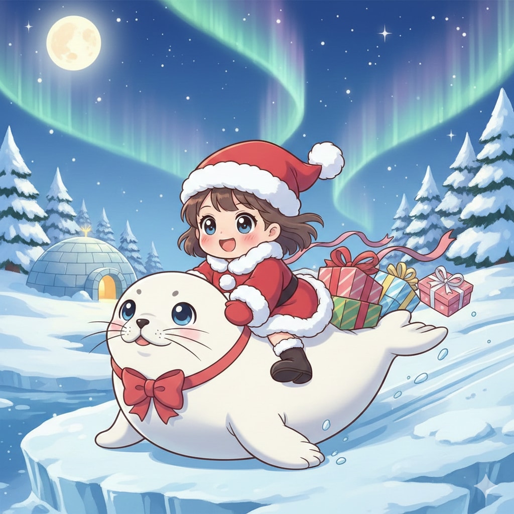 ちびっこサンタちゃんとアザラシ | の人気AIイラスト・グラビア