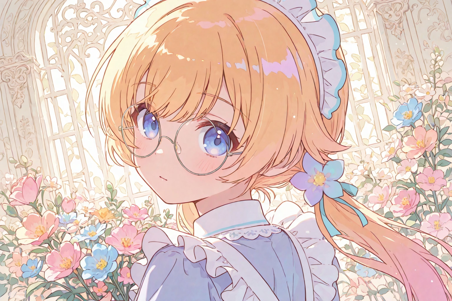 花束とメイドさん