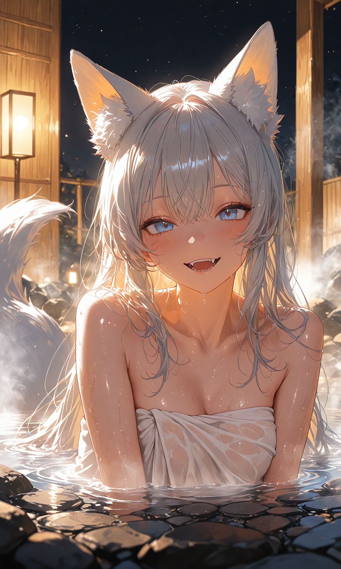Fox girl and open-air bath