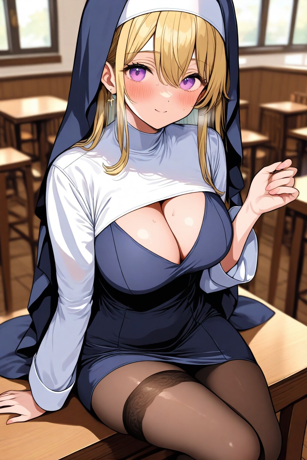 身体の線が見えるシスター服