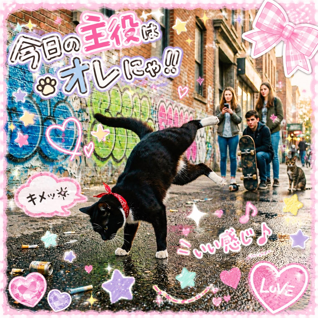 勝手にデコられる猫