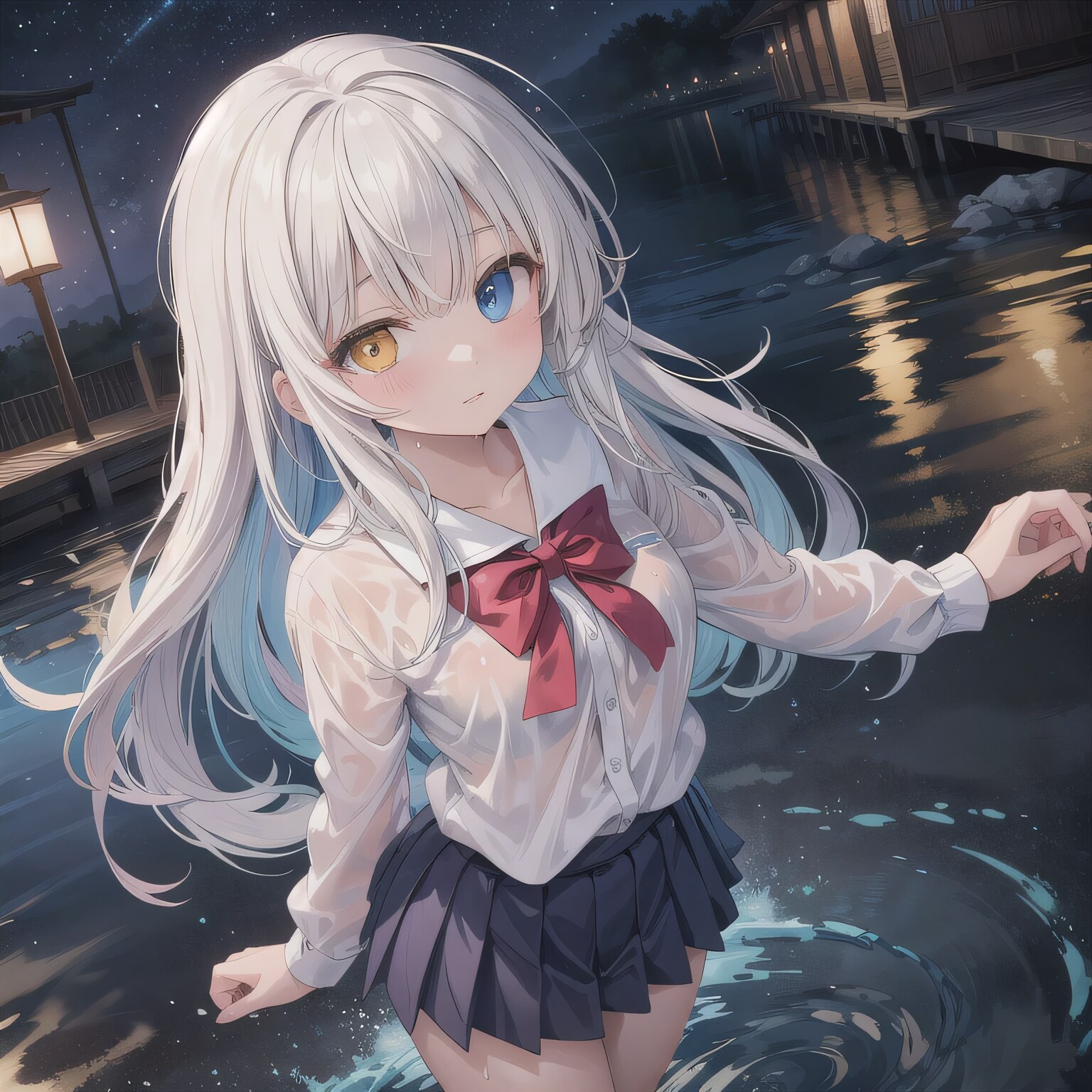 白髪ロングでワイシャツの少女 | の人気AIイラスト・グラビア