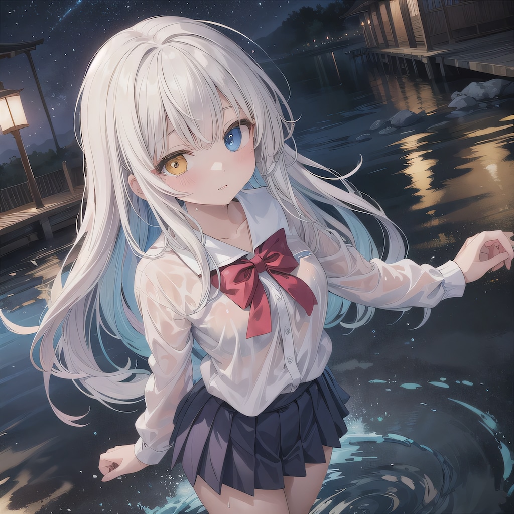 白髪ロングでワイシャツの少女