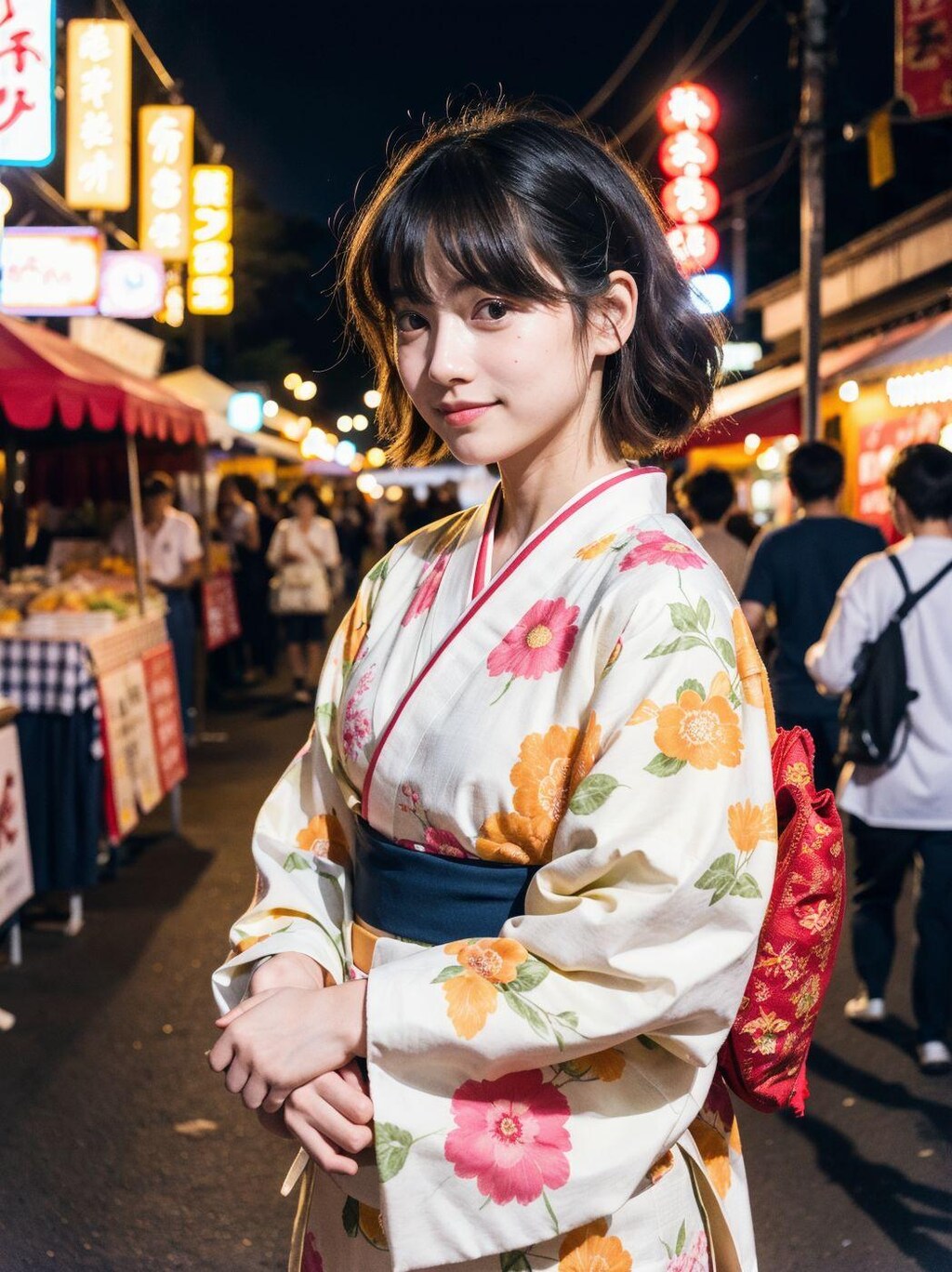 美女とお祭りデート中