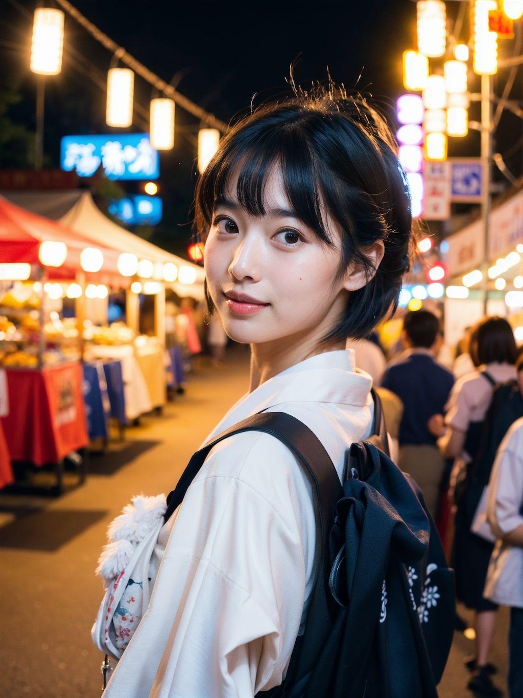 美女とお祭りデート中