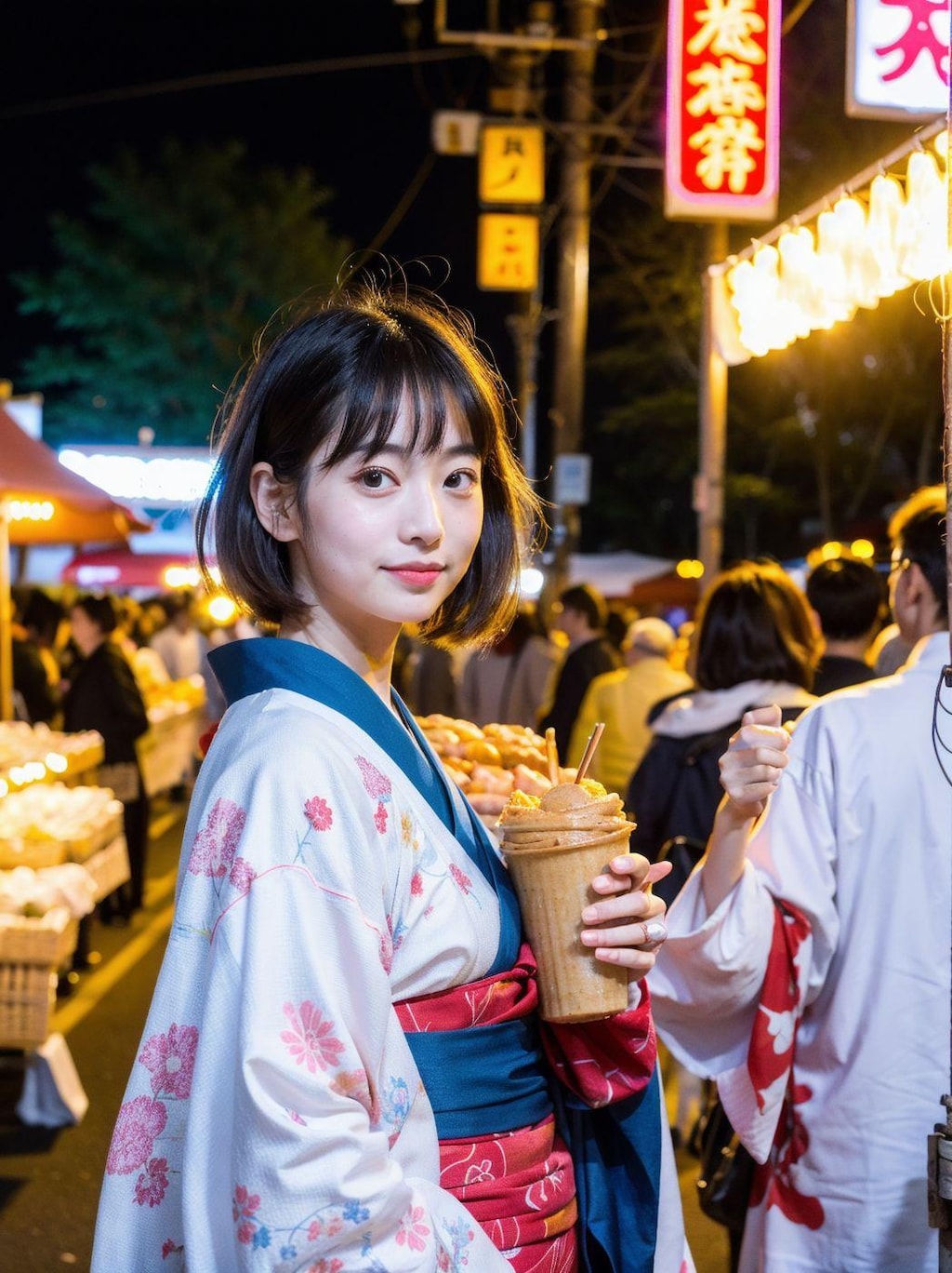 美女とお祭りデート中