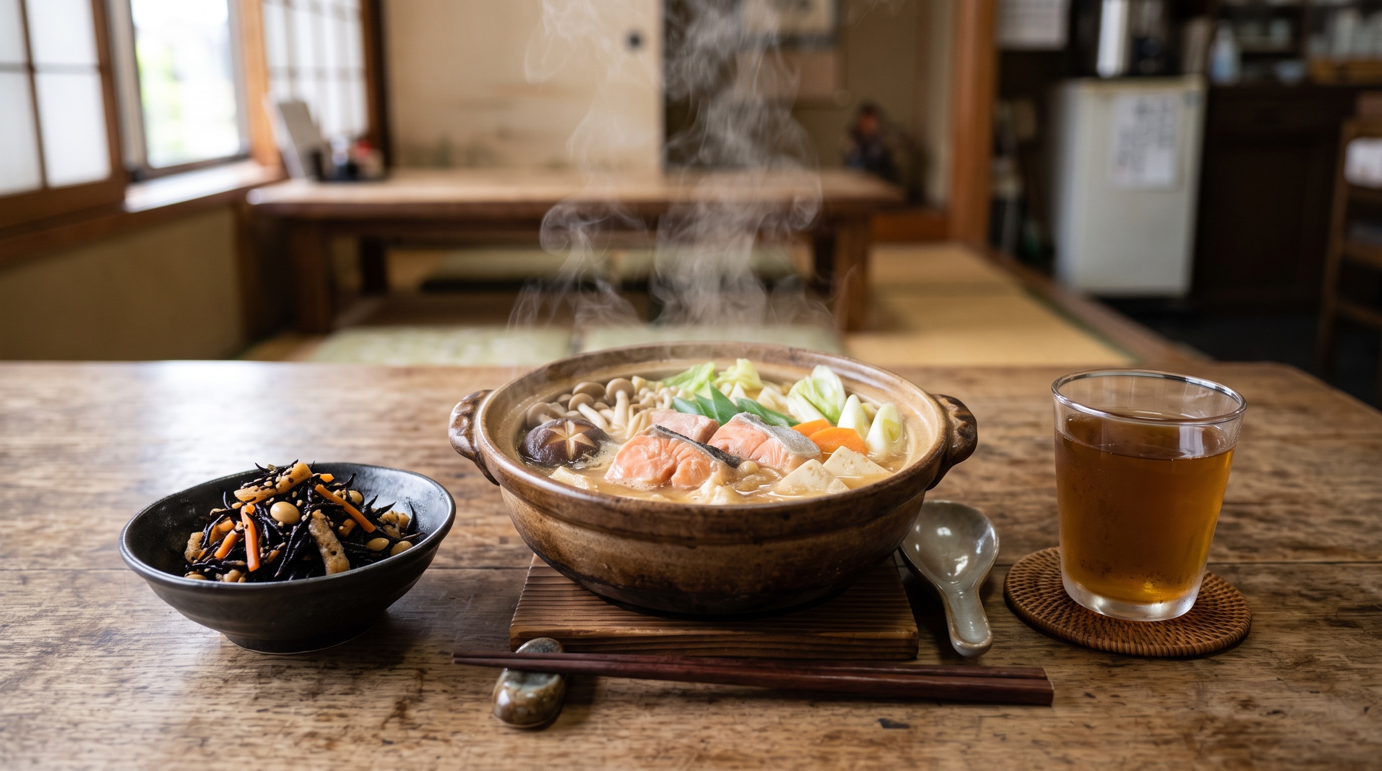 摩訶不思議食堂の石狩鍋とひじきの煮物のセット | の人気AIイラスト・グラビア