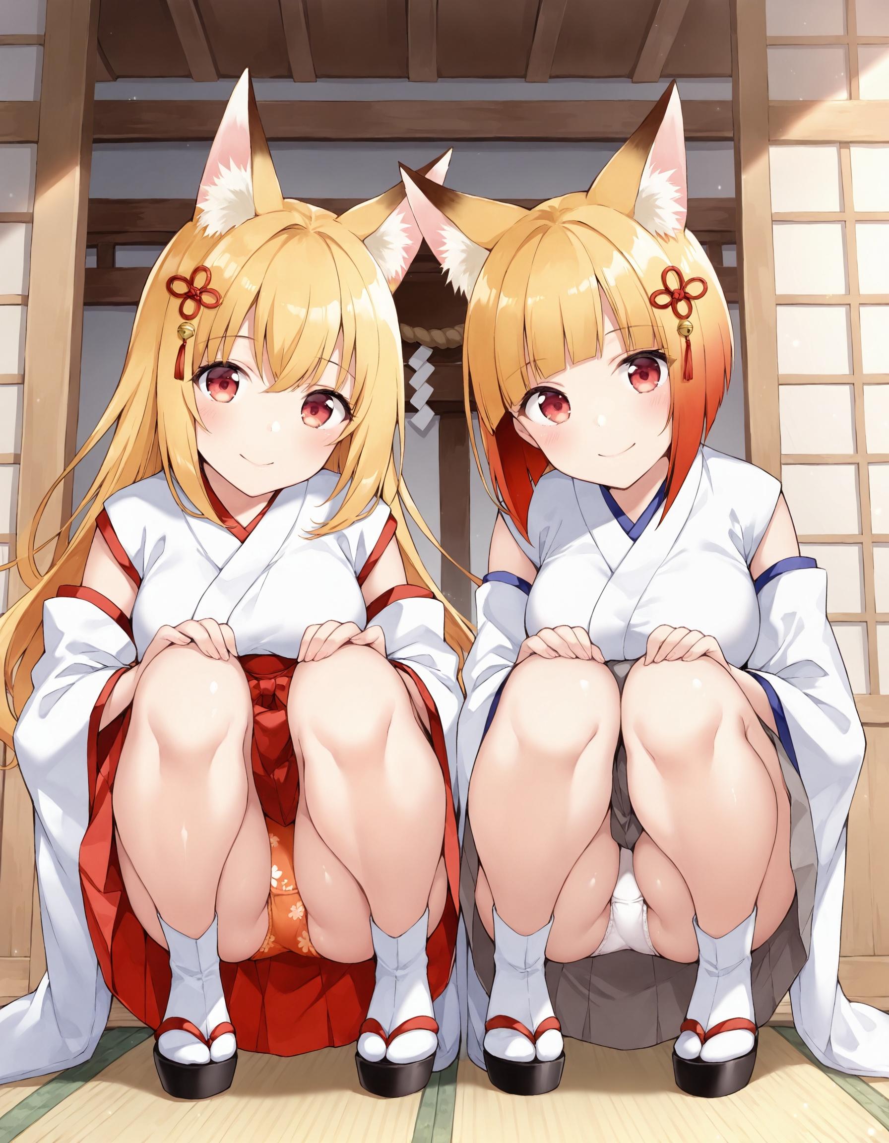 ケモミミ巫女コスでパンチラ