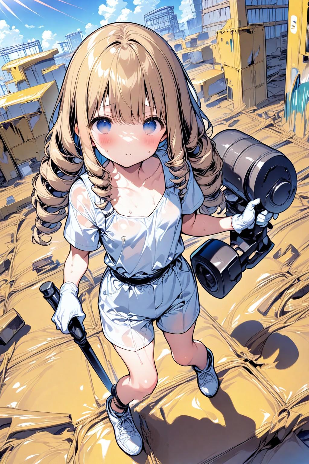 建設現場で戸惑う少女