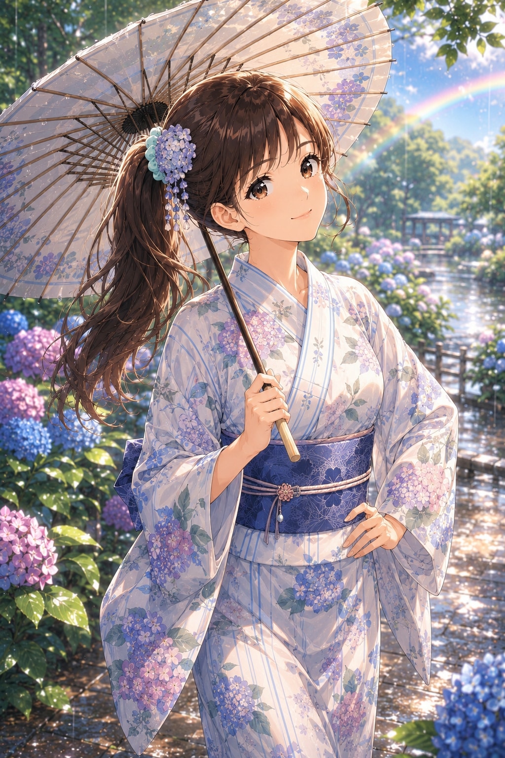 和傘と虹と紫陽花と。