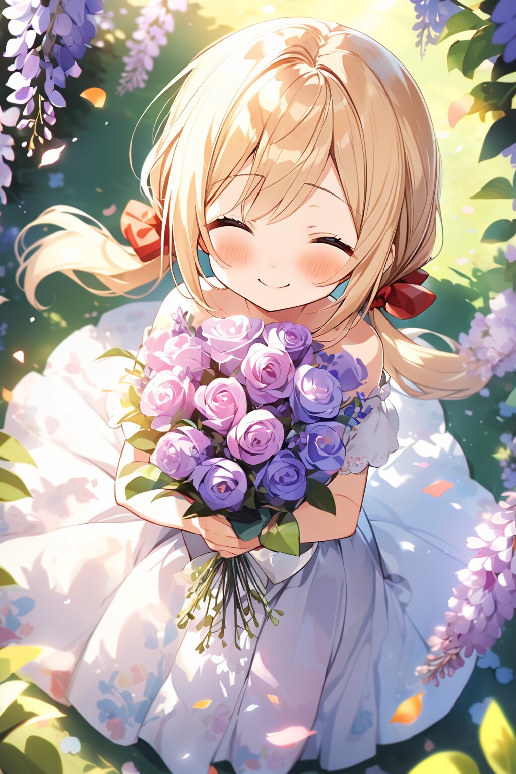 青いバラとウェディングドレスの茉莉花ちゃん | の人気AIイラスト・グラビア