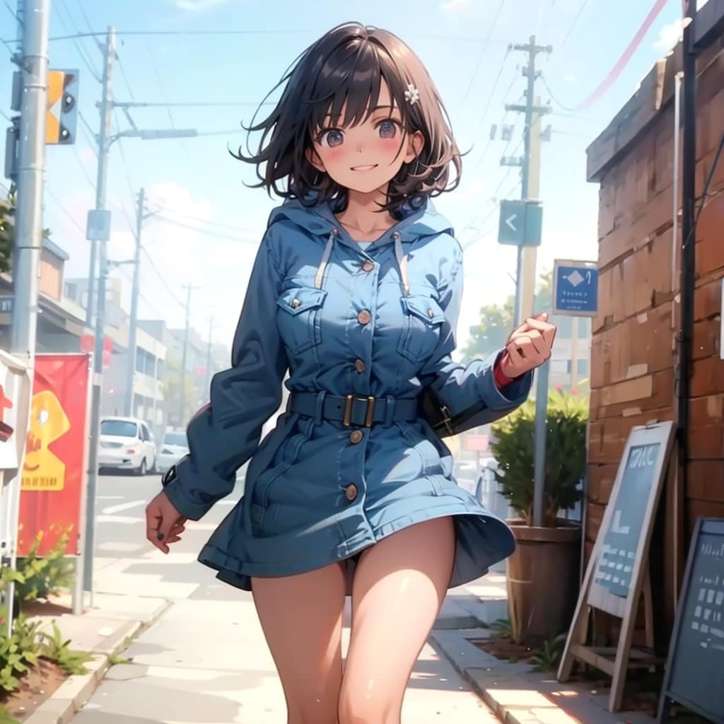 モダンな風景とパ－カ－美女