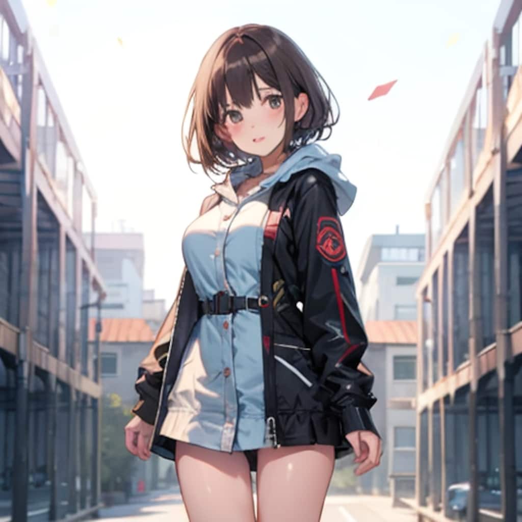 モダンな風景とパ－カ－美女