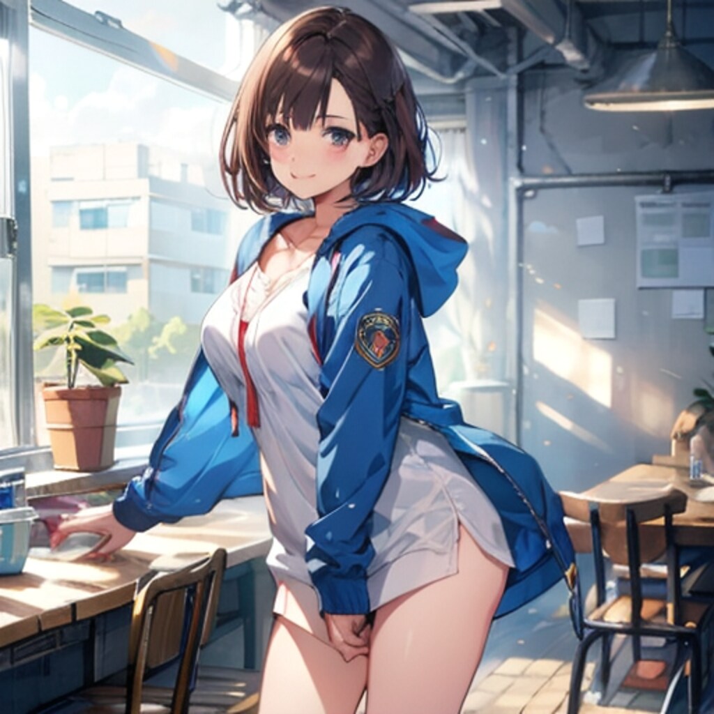 モダンな風景とパ－カ－美女