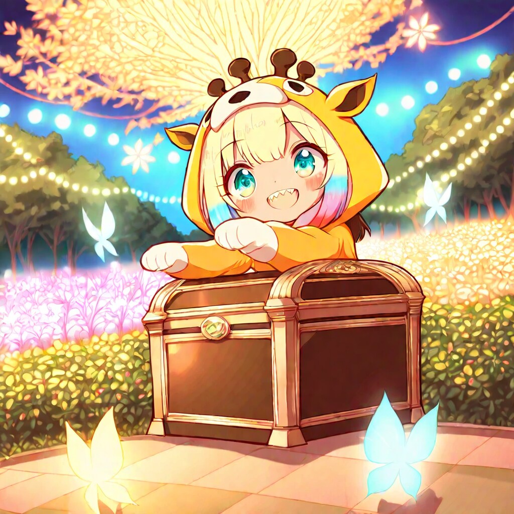 イルミネーションとキリン着ぐるみちび子ちゃん