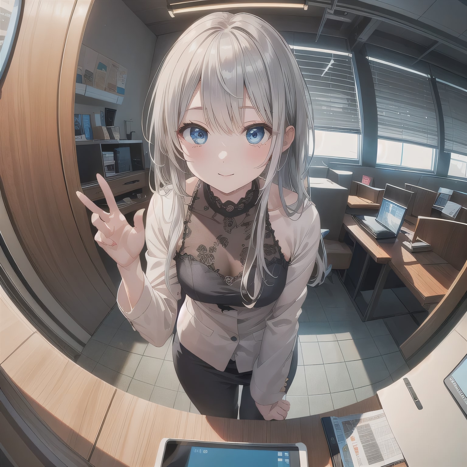 灰髪ロングの少女が監視カメラ | の人気AIイラスト・グラビア