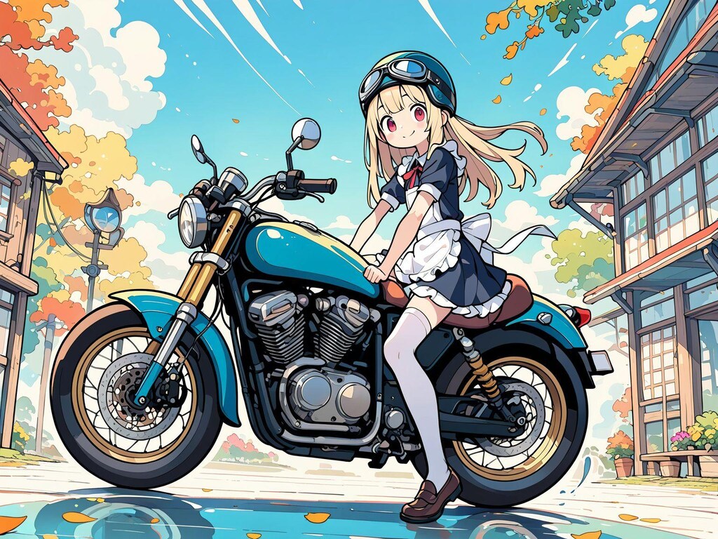 メイド服と(モーターサイクルで)外出