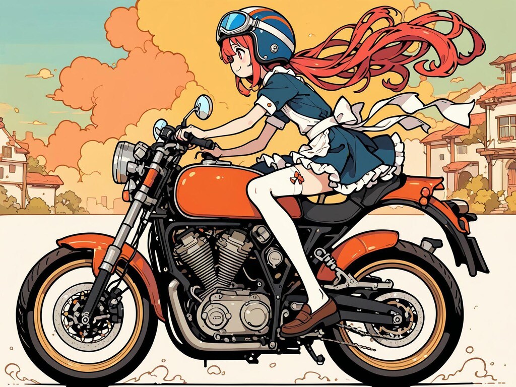 メイド服と(モーターサイクルで)外出