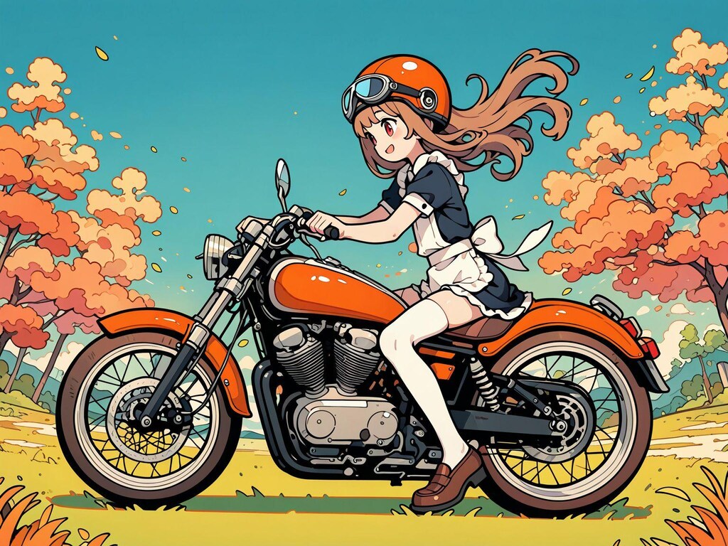 メイド服と(モーターサイクルで)外出