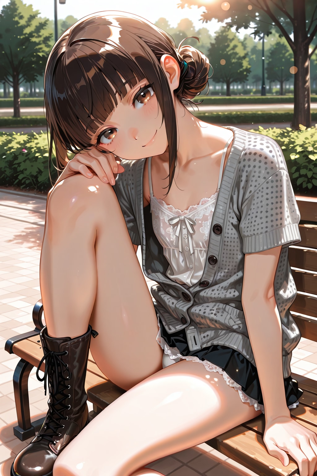 ベンチで膝を立てる子