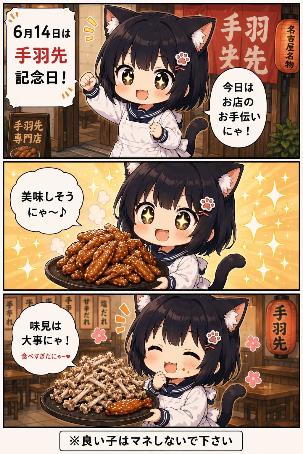 3コマ漫画 2026.06.14. 「手羽先記念日」