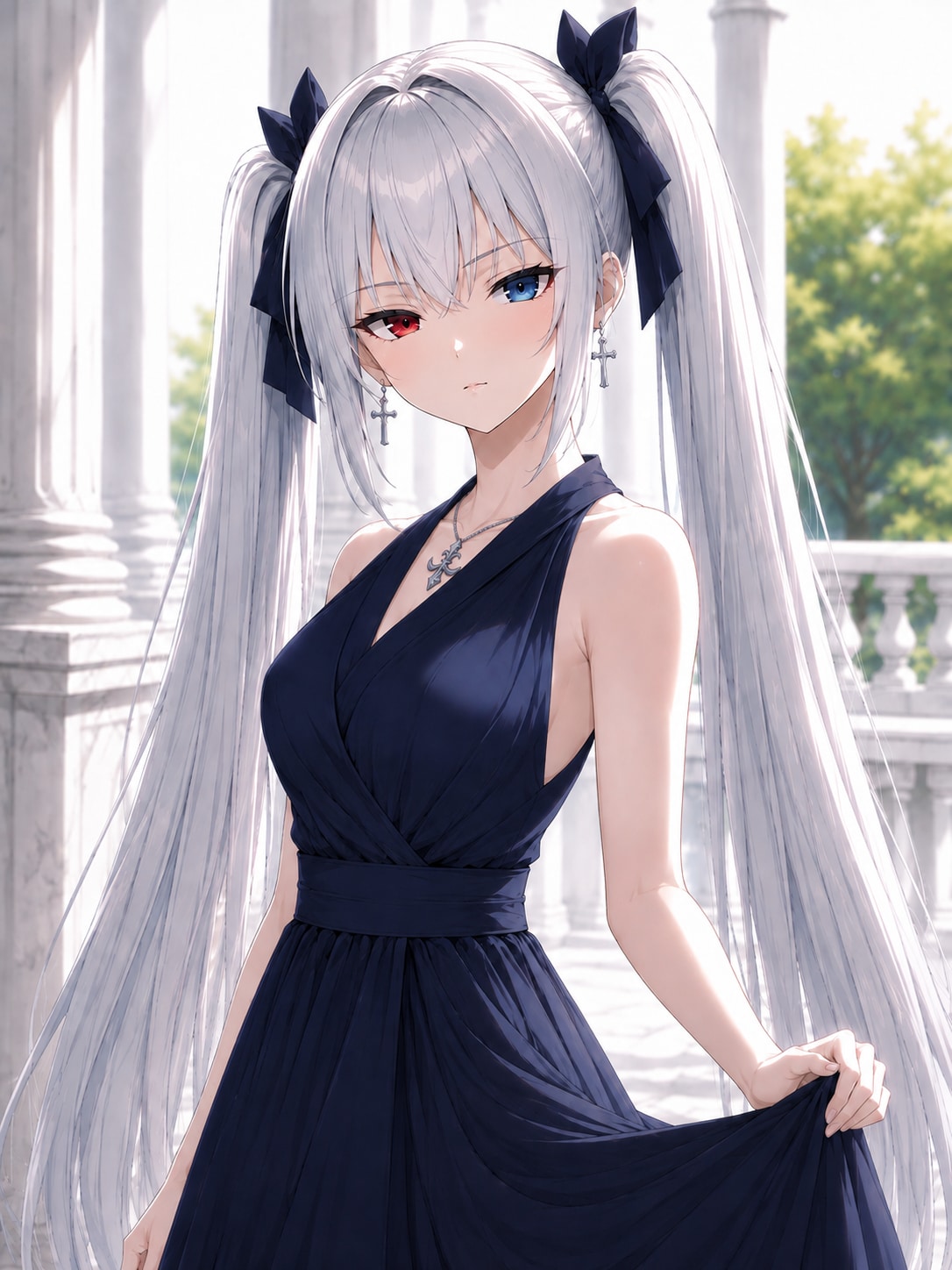 ツインテールと蒼いドレス姿のルミナス・バレンタイン