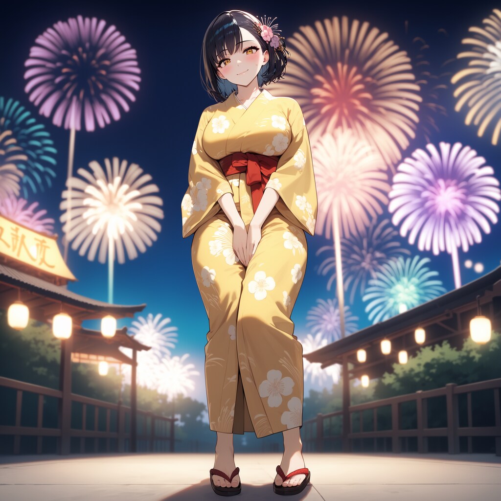 浴衣の黒髪ショートJK