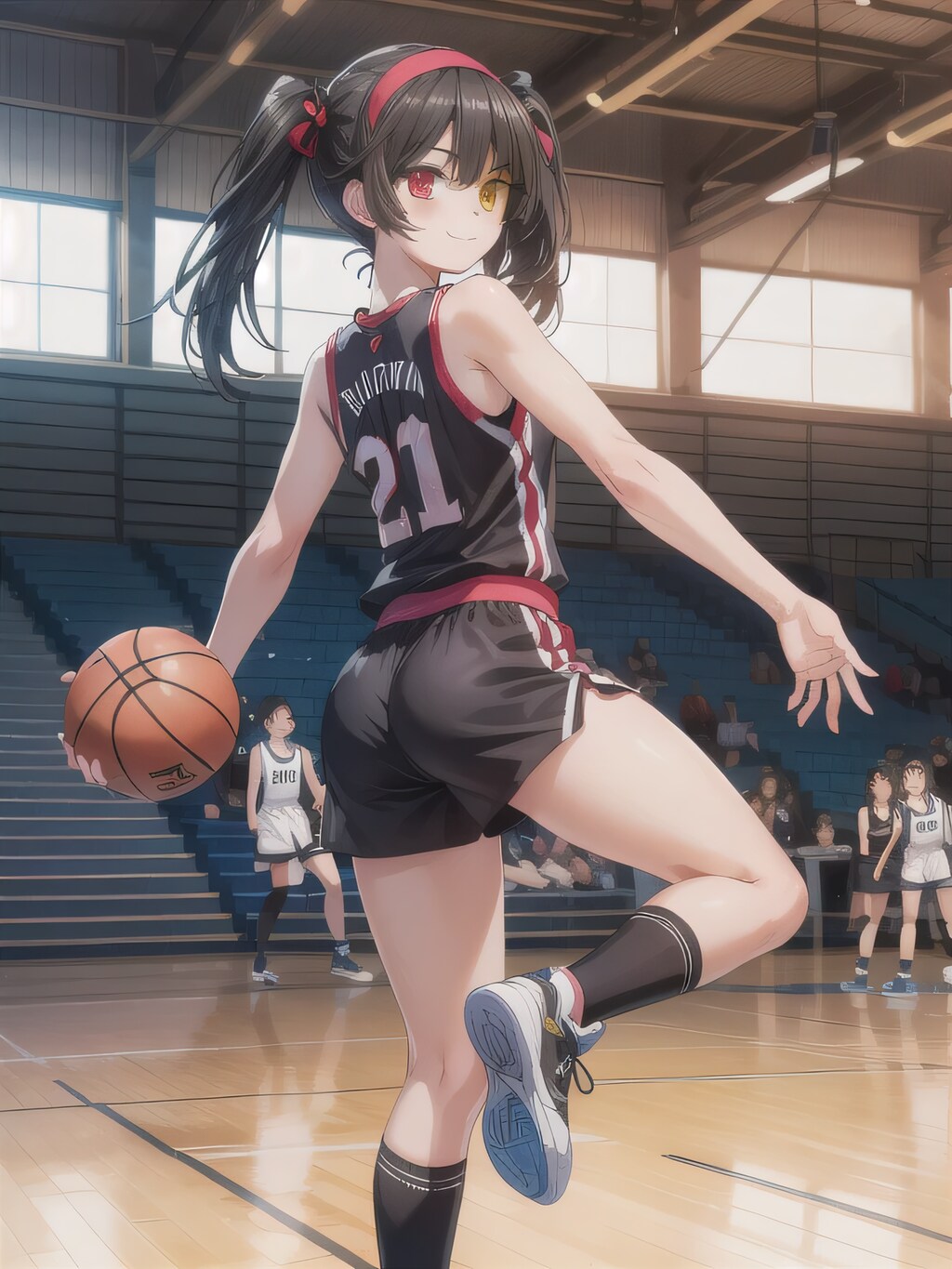 黒髪ツインテでユニフォームの少女