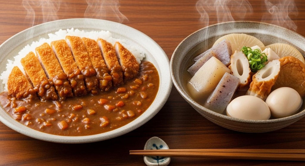 摩訶不思議食堂のカツカレーとおでんのセット