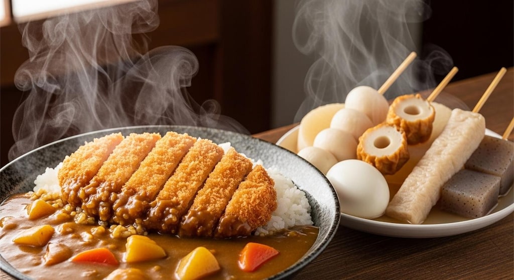 摩訶不思議食堂のカツカレーとおでんのセット