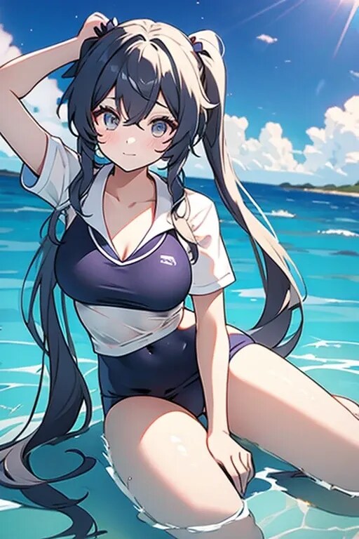 スクール水着の女の子　ツインテール
