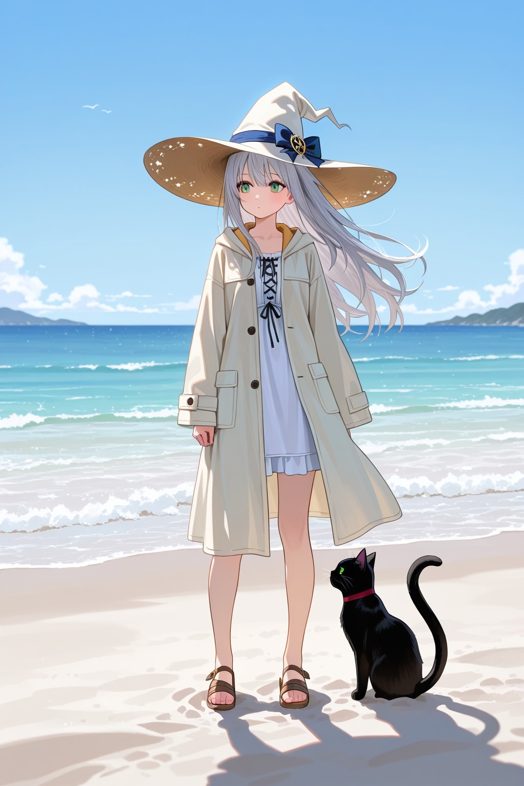 砂浜の魔女と黒猫 | の人気AIイラスト・グラビア