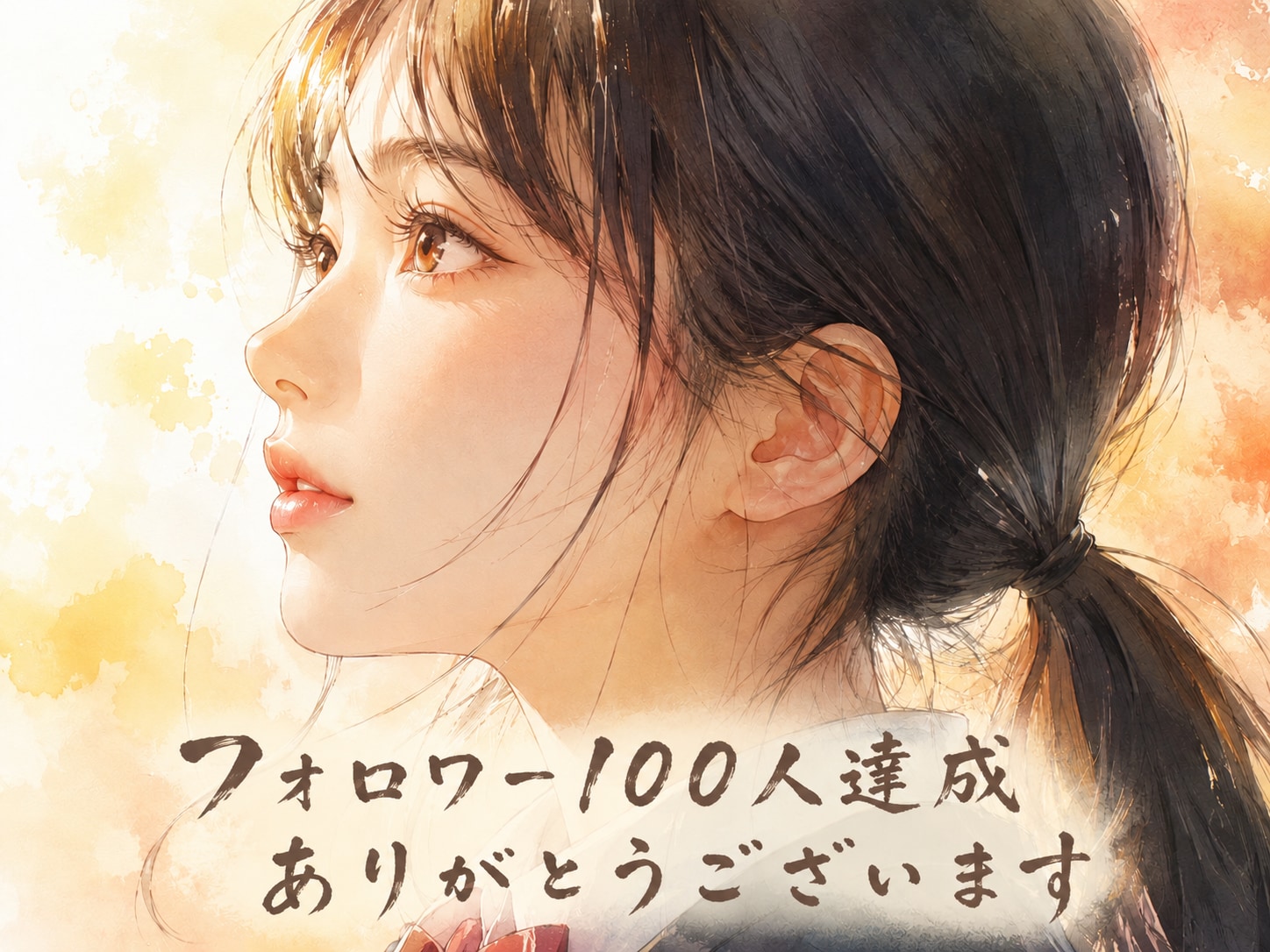 フォロワー100人記念イラスト「夕陽に佇む少女」