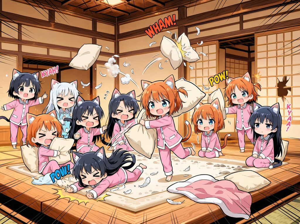 定番の枕投げ‼️