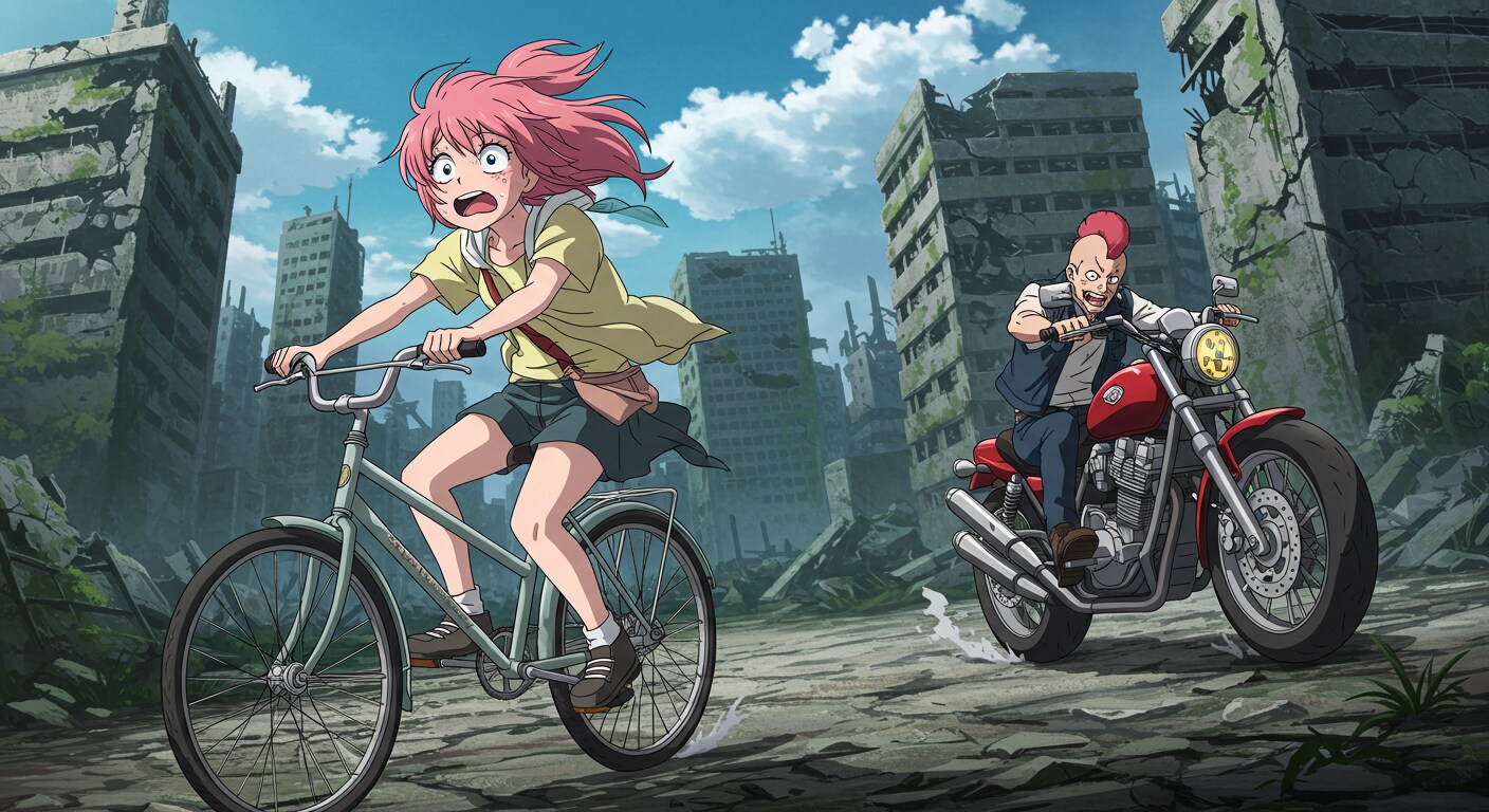 廃墟の自転車少女