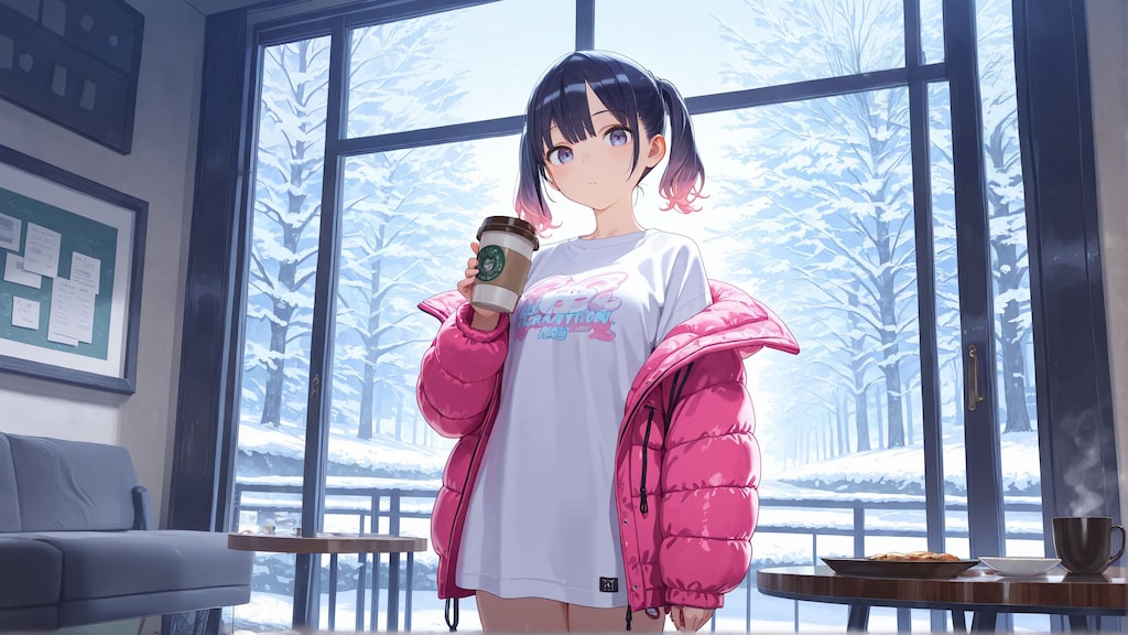 カフェでラテを。3