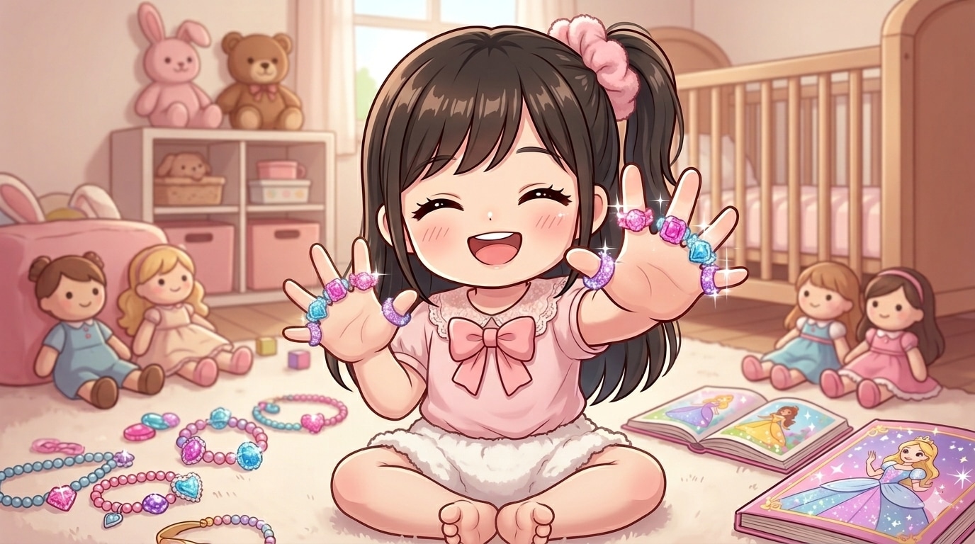 おもちゃの指輪で遊ぶ女の子