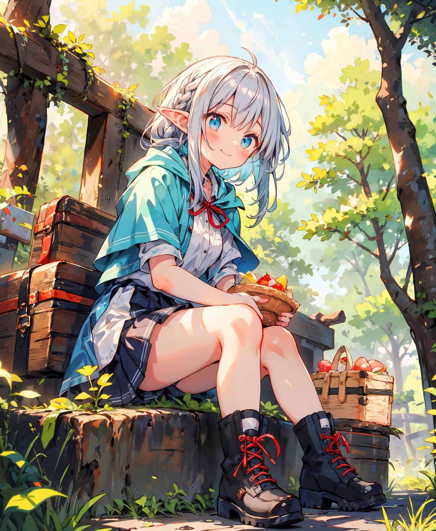 休憩中のエルフ少女