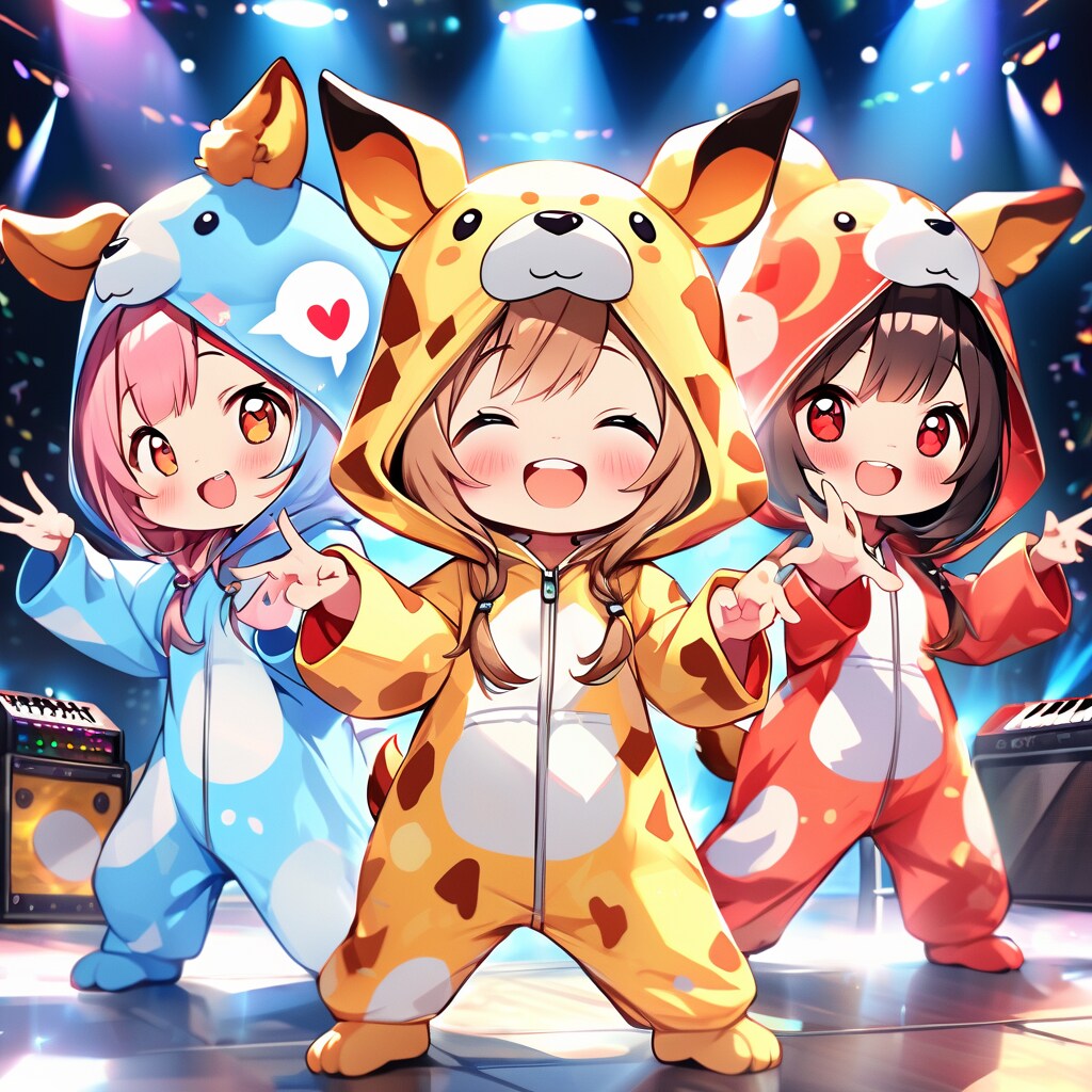 誰も何も演奏しようとしないキリン着ぐるみちび子ちゃんバンド | の人気AIイラスト・グラビア