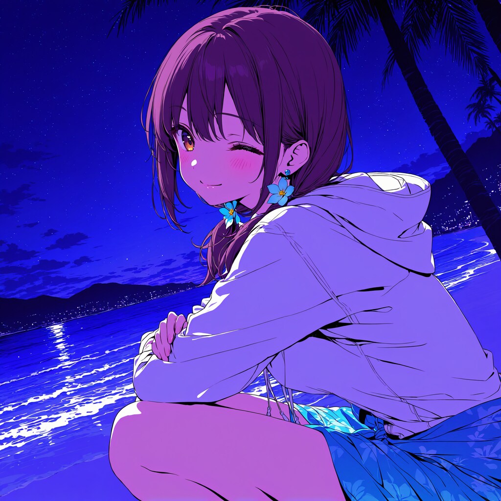 Girl in sunset beach at the end of summer