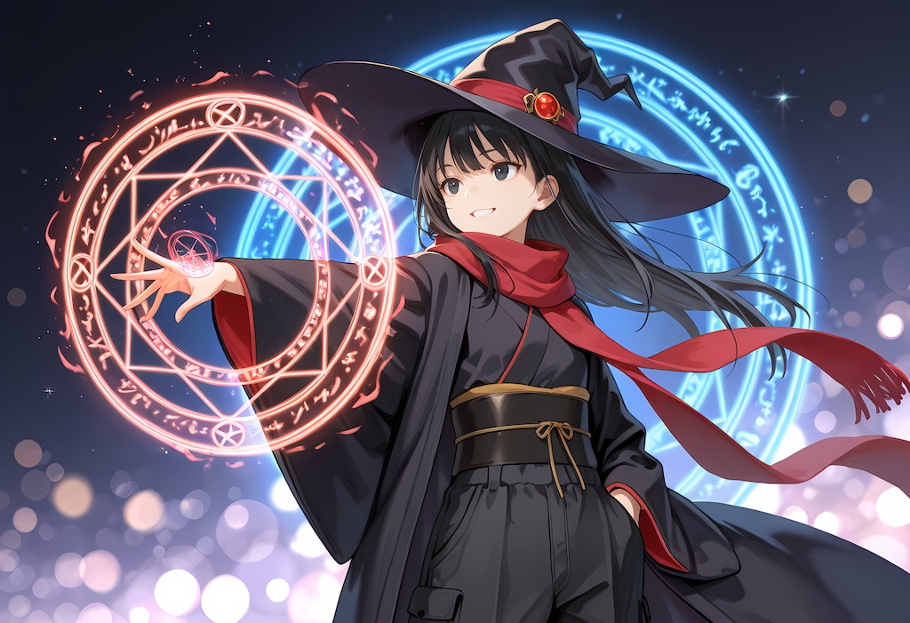 魔法陣を展開する魔女さん