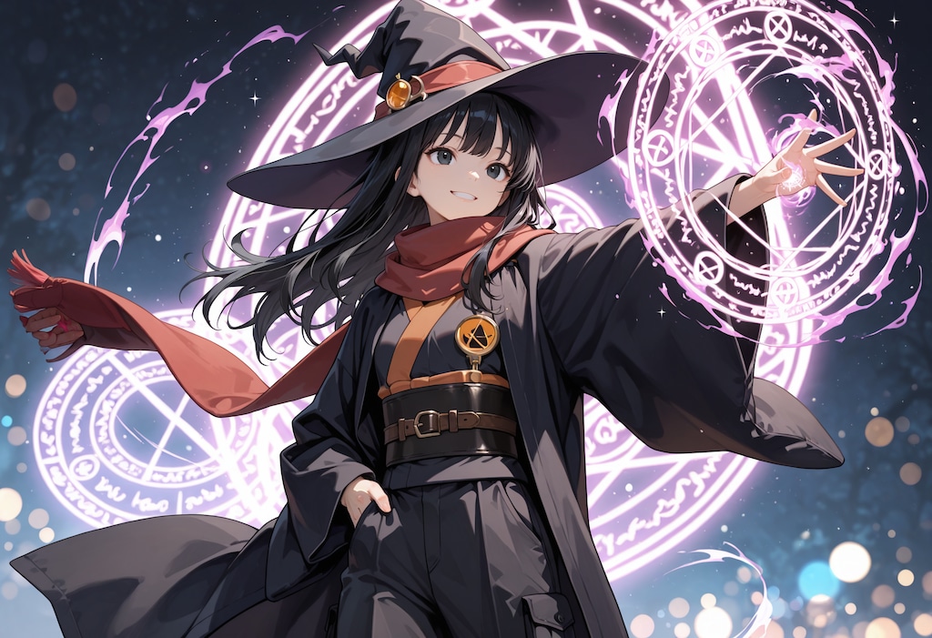 魔法陣を展開する魔女さん