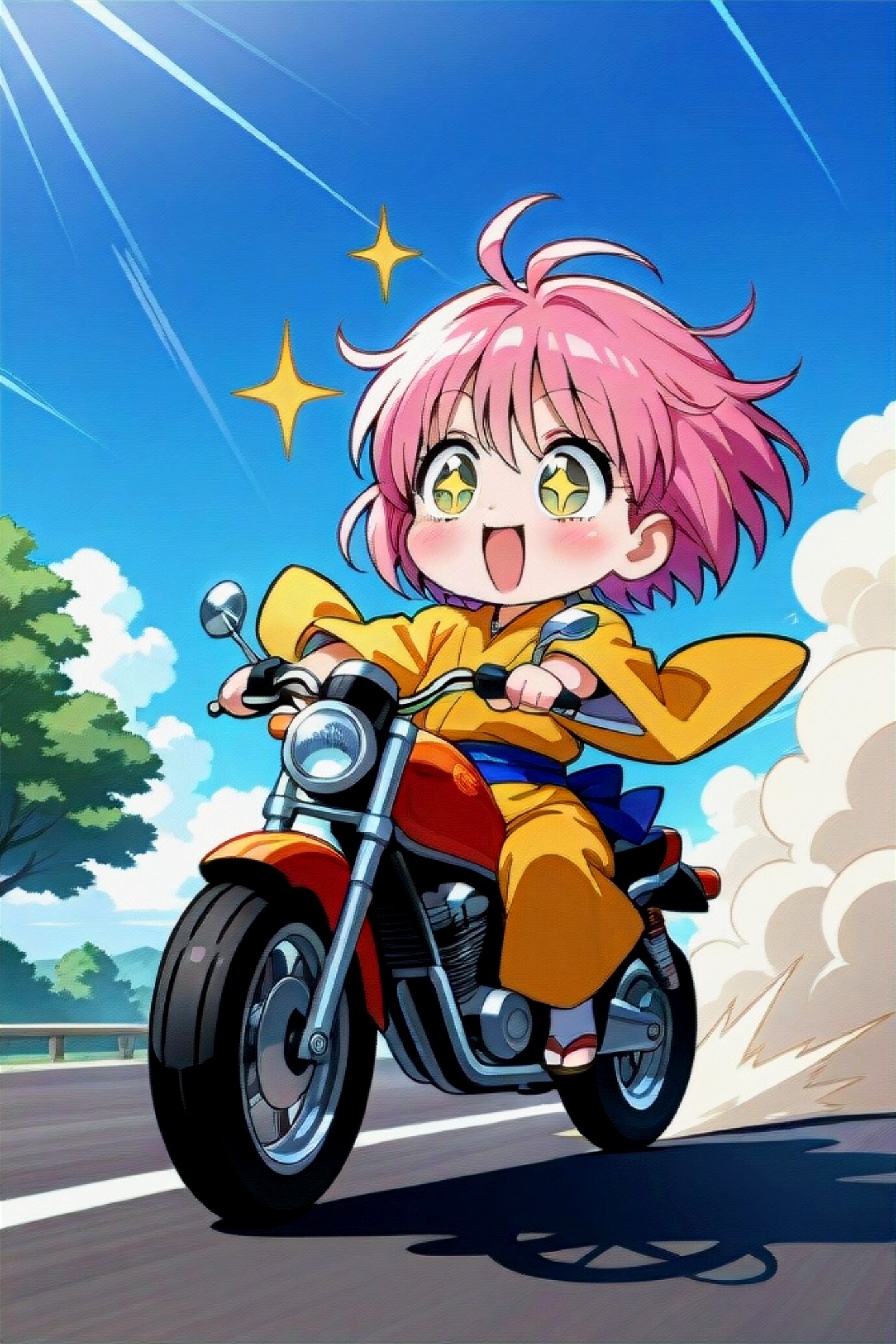 ツーリングするピンク髪ちゃん | の人気AIイラスト・グラビア