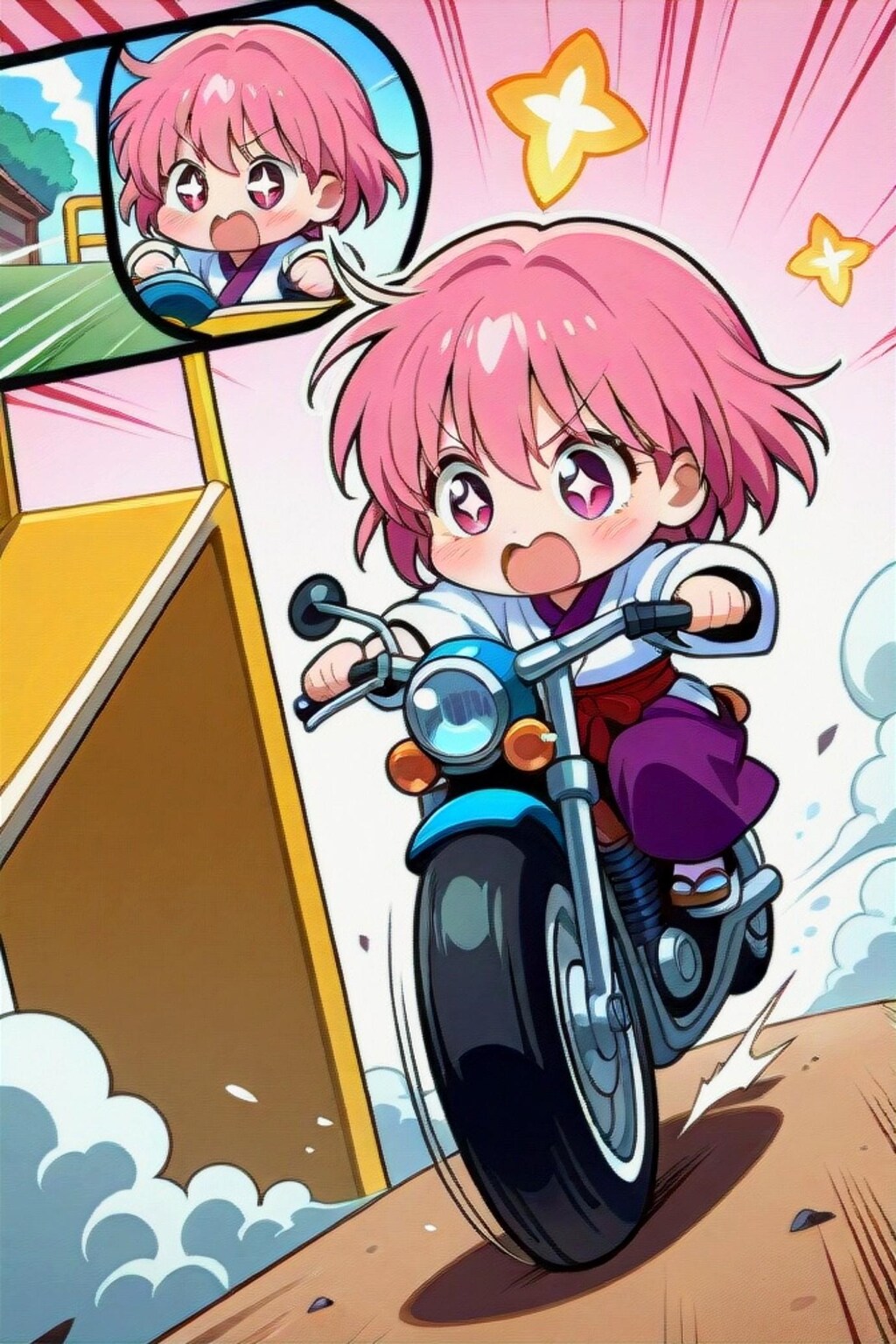 ツーリングするピンク髪ちゃん