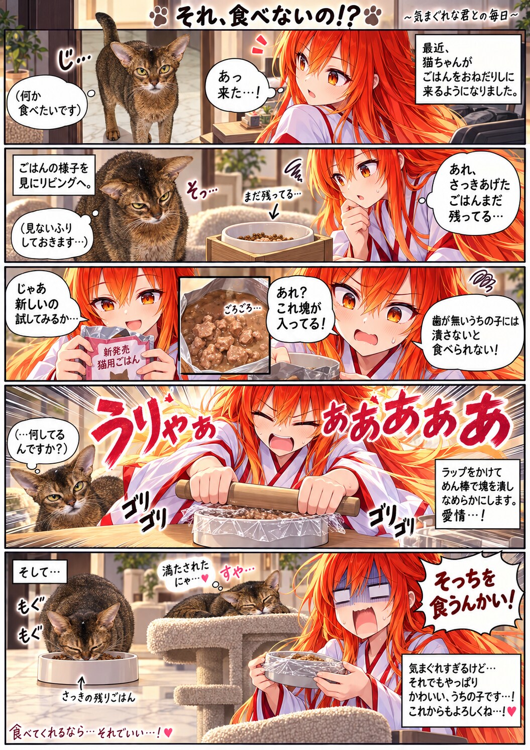 猫ちゃんと一緒　新しい餌を用意している間に | の人気AIイラスト・グラビア