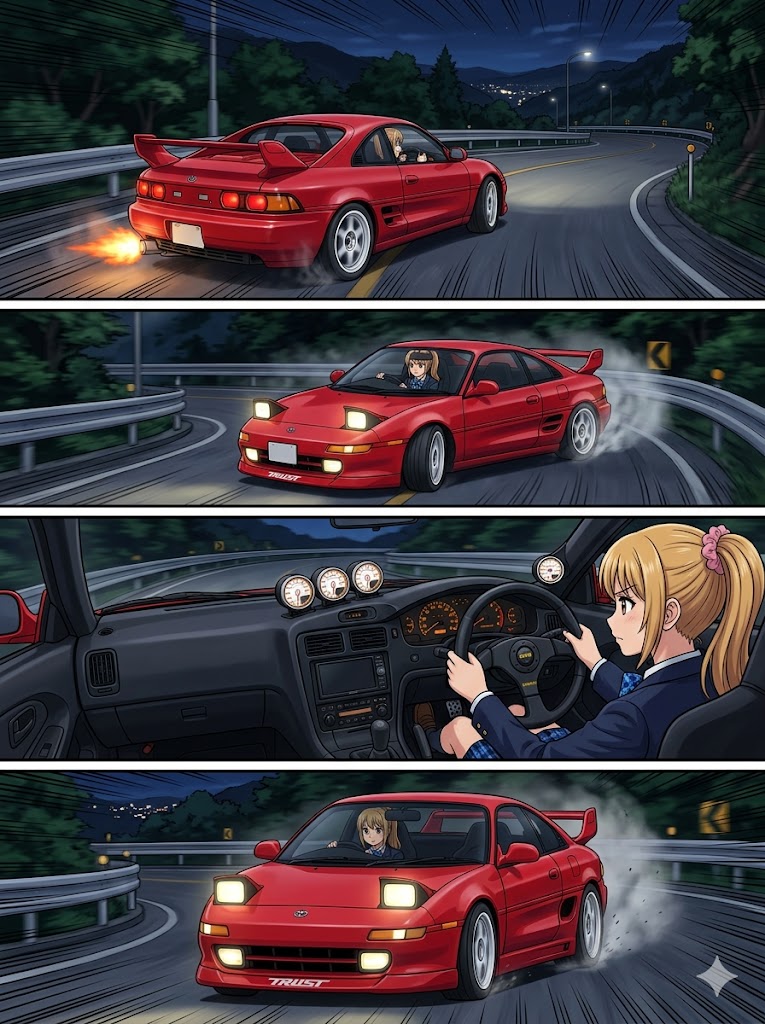 MR2でコーナーを攻めるうちの子 | の人気AIイラスト・グラビア
